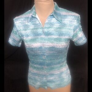 Casual Corner Blue and White Ribbed Button Down Shirt